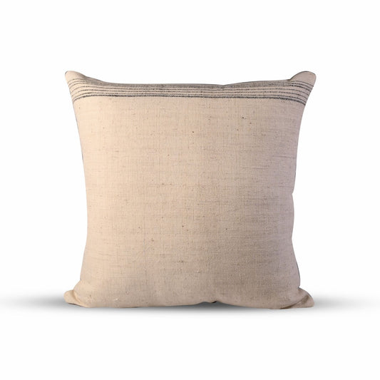 Handcrafted designed throw pillow – beige striped, 20x20 square cotton and wool cushion with a minimalist aesthetic.