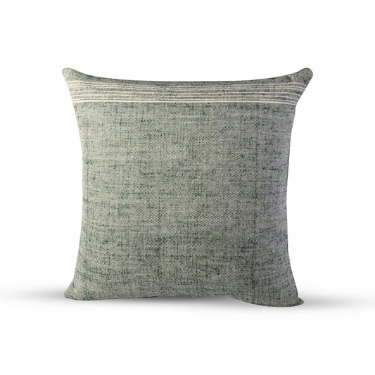 A beautifully designed 20x20 green cotton and wool throw pillow with a handcrafted texture, perfect for adding elegance to any space.