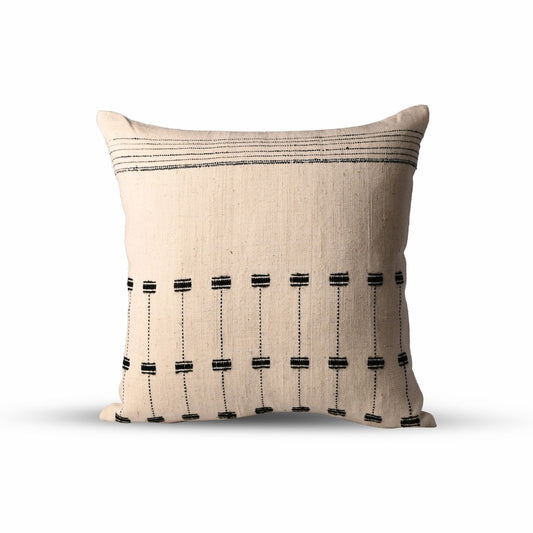 Handcrafted wool and cotton throw pillow in soft pearl tones, 20x20 square with a minimalist striped design for a timeless look.